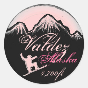 Valdez Alaska pink snowboard art stickers