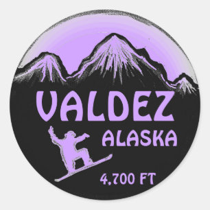 Valdez Alaska purple snowboard art stickers