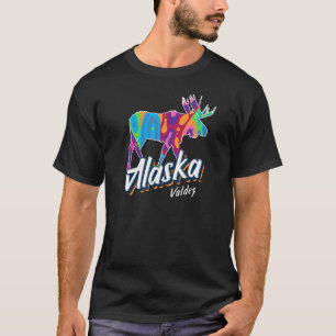Valdez Alaska Usa Colourful Moose Art Vacation Sou T-Shirt