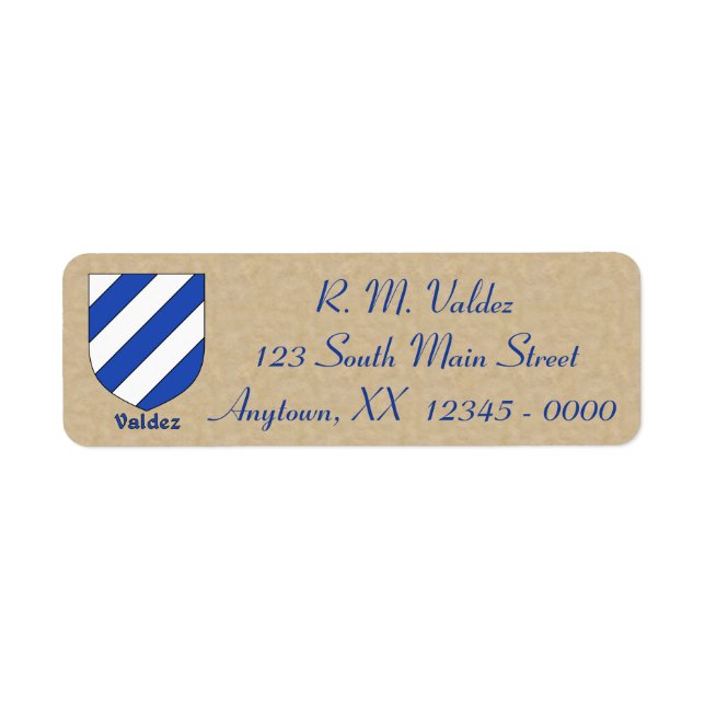 Valdez Heraldic Shield Return Address Label (Front)