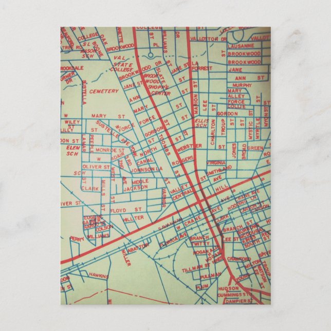 Valdosta, GA Vintage Map Postcard (Front)