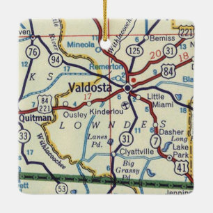 Valdosta Georgia Vintage Road Map Ceramic Ornament