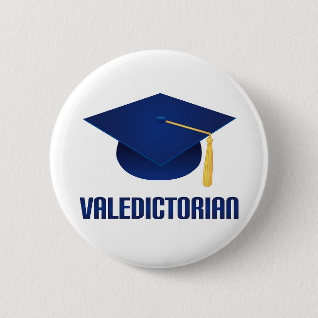 Valedictorian Blue Grad Hat Graduation Gift 6 Cm Round Badge (Front)