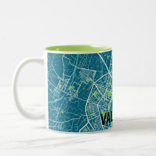 Valencia - Blue-Green, minimalist map map Two-Tone Coffee Mug