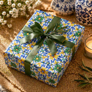 Valencia Garden Spanish  Blue Green Mediterranean  Wrapping Paper