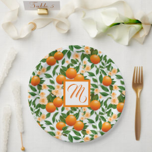 Valencia Orange Blossom Monogram Paper Plate