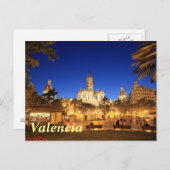 Valencia: Plaza Ayuntamiento by Night Postcard (Front/Back)