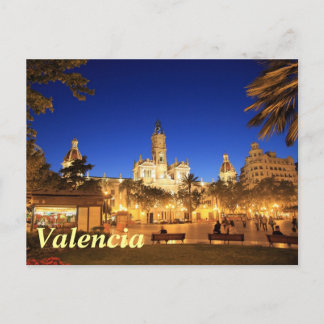 Valencia: Plaza Ayuntamiento by Night Postcard