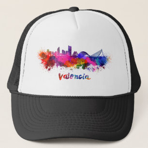 Valencia skyline in watercolor trucker hat