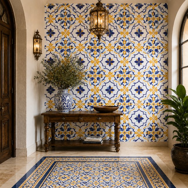 Valencia Solstice Sapphire Marigold Floral Luxury  Ceramic Tile (Creator Uploaded)