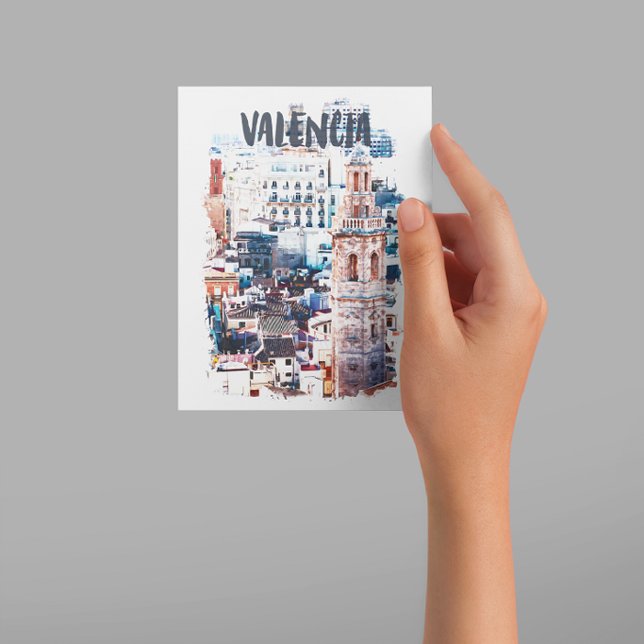 Valencia Spain Architecture Watercolor City  Postcard (Valencia Spain Architecture travel postcard)