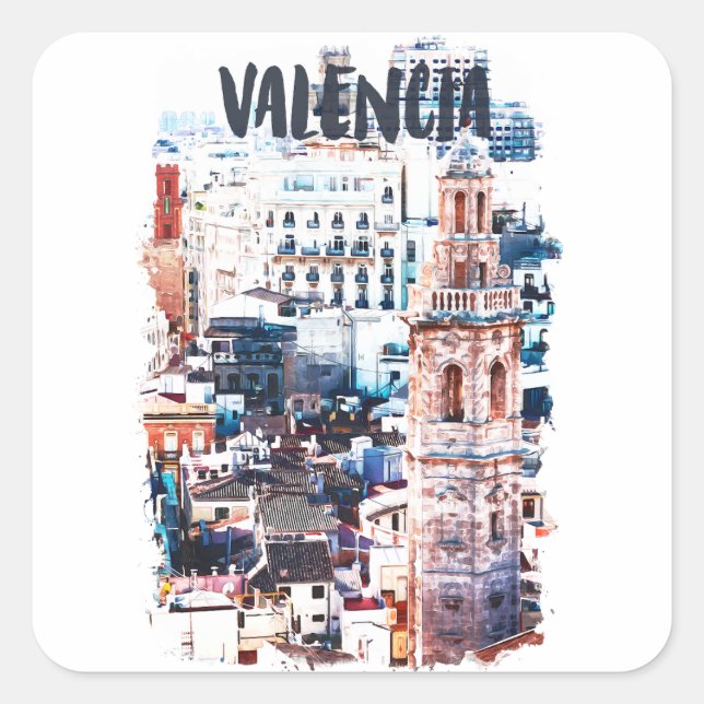 Valencia Spain Architecture Watercolor City  Square Sticker (Front)