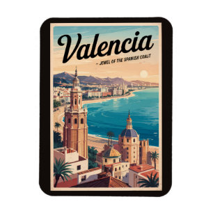 Valencia Spain Coast Illustration Travel Art Retro Magnet