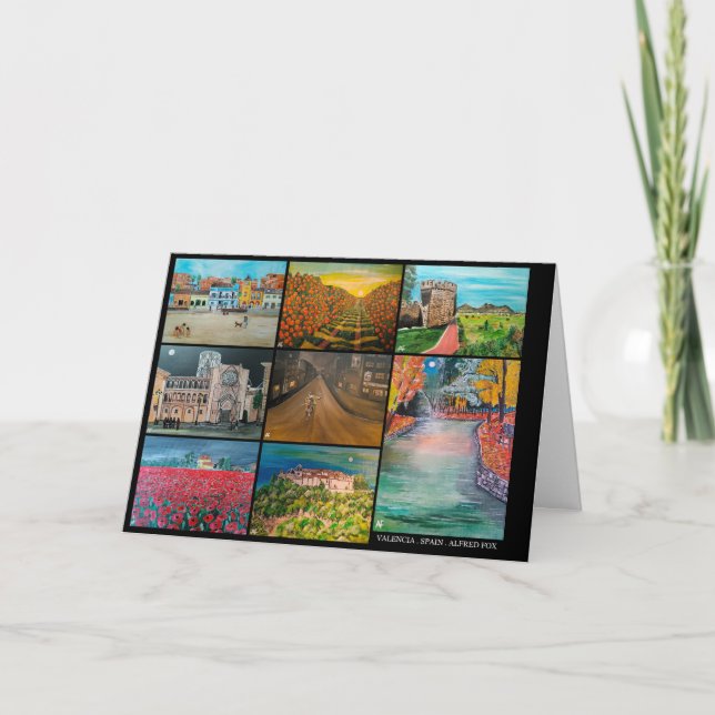 Valencia Spain Collage Paintings by Alfred Fox Card (Front)