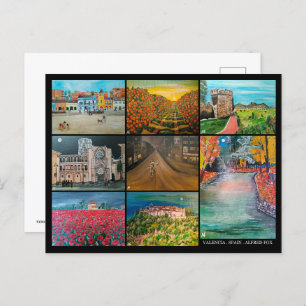 Valencia Spain Collage Paintings by Alfred Fox Postcard