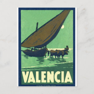 Valencia, Spain, fishing boat on sea, vintage Postcard