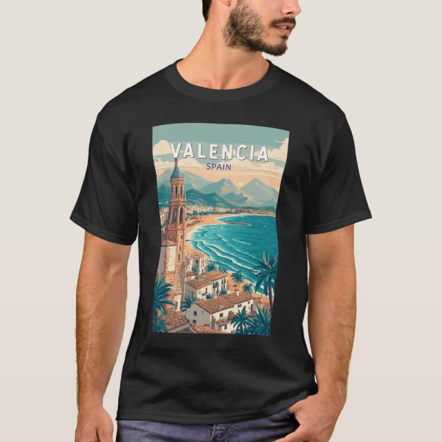 Valencia Spain Illustration Travel Art Vintage T-Shirt (Front)