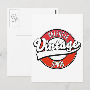 valencia spain retro style logo postcard