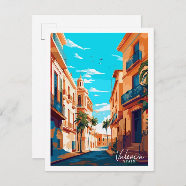 Valencia Spain vintage travel illustration Postcard (Front/Back)