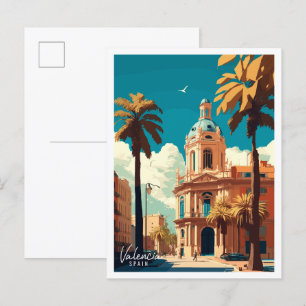 Valencia Spain vintage travel illustration Postcard
