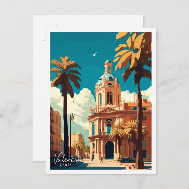 Valencia Spain vintage travel illustration Postcard (Front/Back)