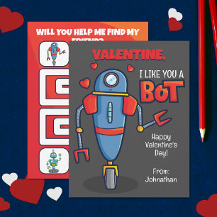 Valentin I Like You A Bot Classroom Valentines Day Card
