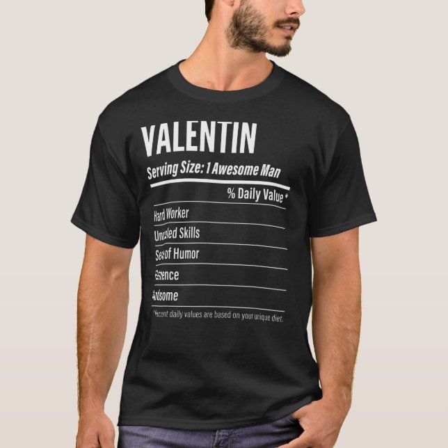 Valentin Serving Size Nutrition Label Calories T-Shirt (Front)