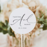 VALENTINA Chic Elegant Calligraphy Script Wedding Classic Round Sticker<br><div class="desc">This wedding sticker features an elegant handwritten calligraphy script font and a modern minimalist layout. Use this templates to customise the bride and groom's names,  wording,  font,  font colour and the background colour to match your event style. Pair with anything in the VALENTINA Collection for a cohesive look.</div>