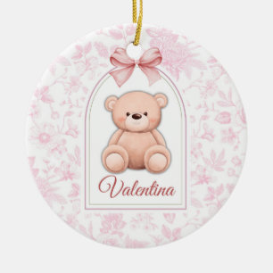 Valentina Custom Pink Teddy Bear Nursery Design Ceramic Ornament