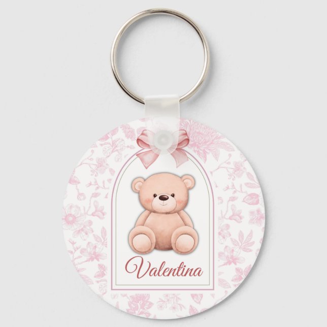 Valentina | Custom Pink Teddy Bear Nursery Design  Key Ring (Front)