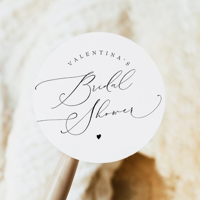 VALENTINA Elegant Minimalist Script Bridal Shower Classic Round Sticker (Creator Uploaded)