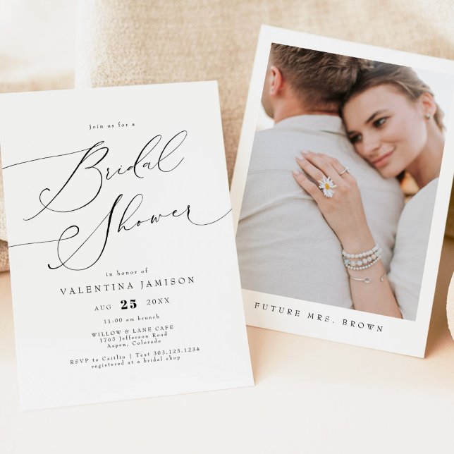 VALENTINA Elegant Minimalist Script Bridal Shower Invitation (Creator Uploaded)