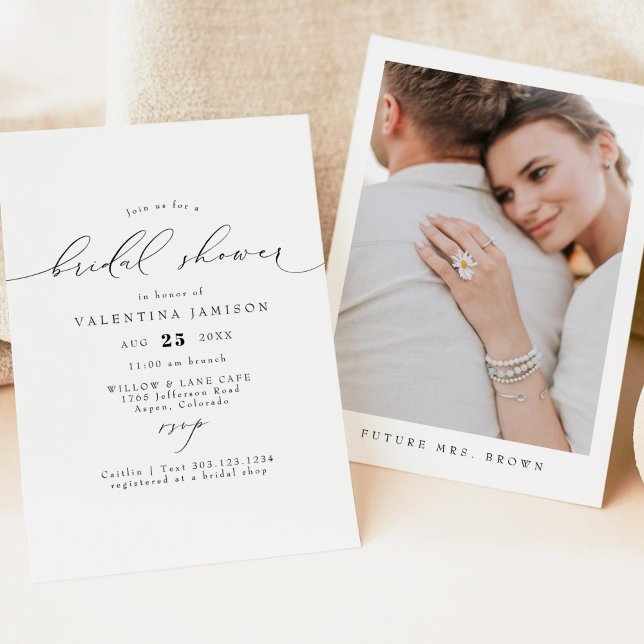 VALENTINA Elegant Minimalist Script Bridal Shower Invitation (Creator Uploaded)