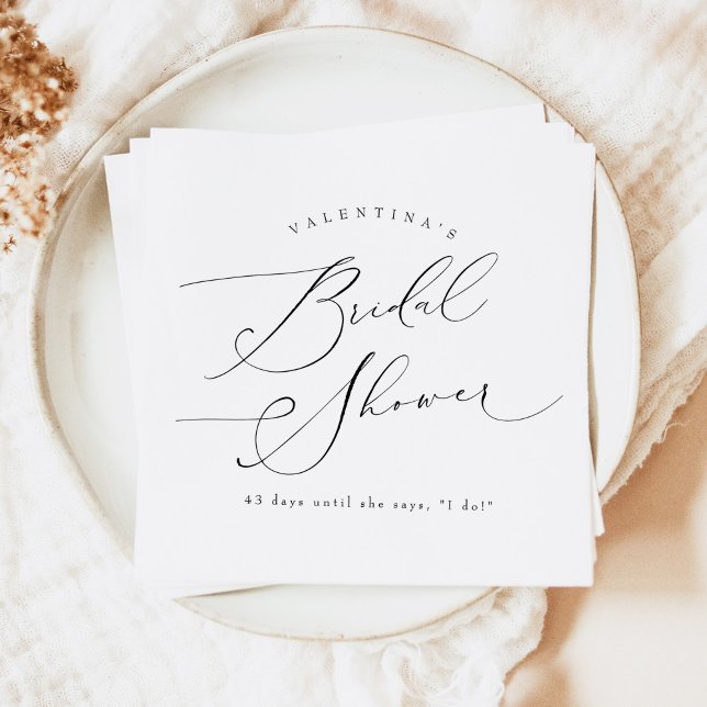 VALENTINA Elegant Minimalist Script Bridal Shower Napkin (Creator Uploaded)