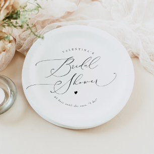VALENTINA Elegant Minimalist Script Bridal Shower Paper Plate