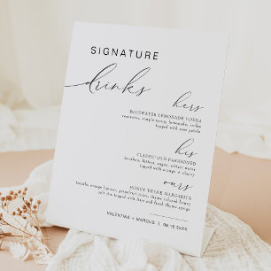 VALENTINA His and Hers Signature Drinks Cocktails Pedestal Sign