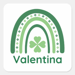 Valentina Name Clover Boho Rainbow Square Sticker