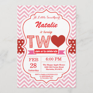 Valentine 2nd Second Birthday Little Sweetheart Invitation