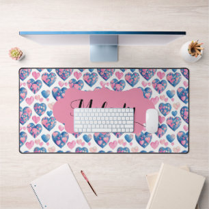 Valentine 3D Pink Blue Hearts Pattern Desk Mat