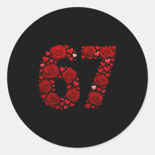 Valentine 67 Meme Rose Hearts Funny Six Seven Vale Classic Round Sticker
