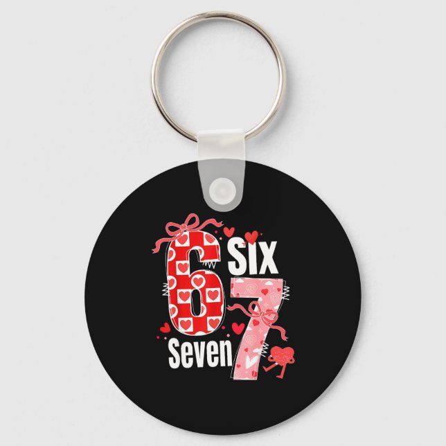 Valentine 67 Six Seven Heart Coquette Bow Valentin Key Ring (Front)