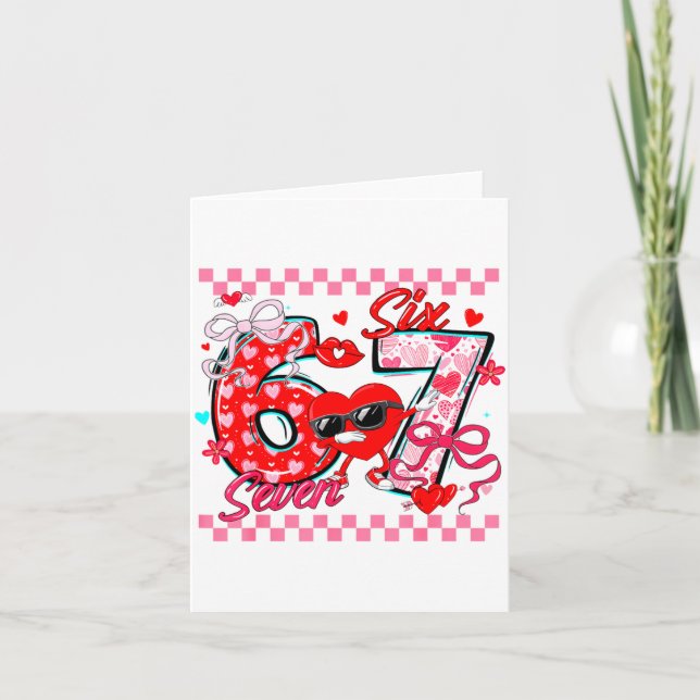 Valentine 67 Six Seven Meme Dabbing Hearts Matchin Card (Front)