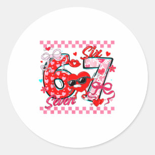 Valentine 67 Six Seven Meme Dabbing Hearts Matchin Classic Round Sticker