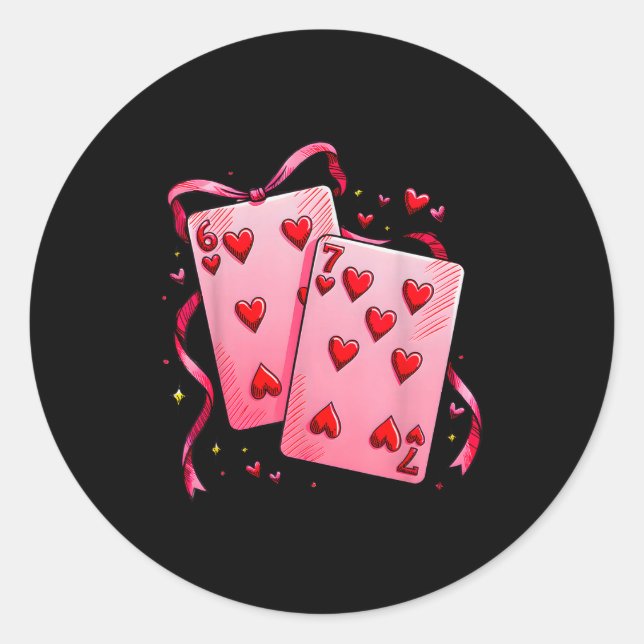 Valentine 6 7 Valentine's Day Matching Playing Car Classic Round Sticker (Front)