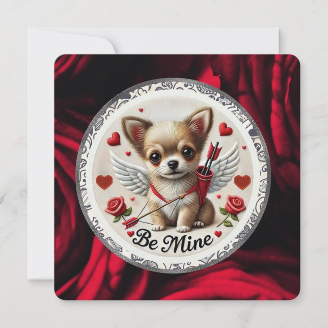 Valentine Angel Chihuahua Holiday Card – Be Mine  (Front)