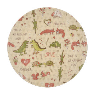 Valentine Animal Hand-Drawn Print Cutting Board