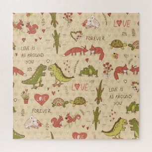 Valentine Animal Hand-Drawn Print Jigsaw Puzzle