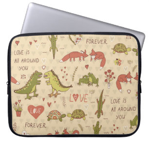 Valentine Animal Hand-Drawn Print Laptop Sleeve