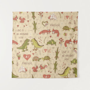 Valentine Animal Hand-Drawn Print Tapestry