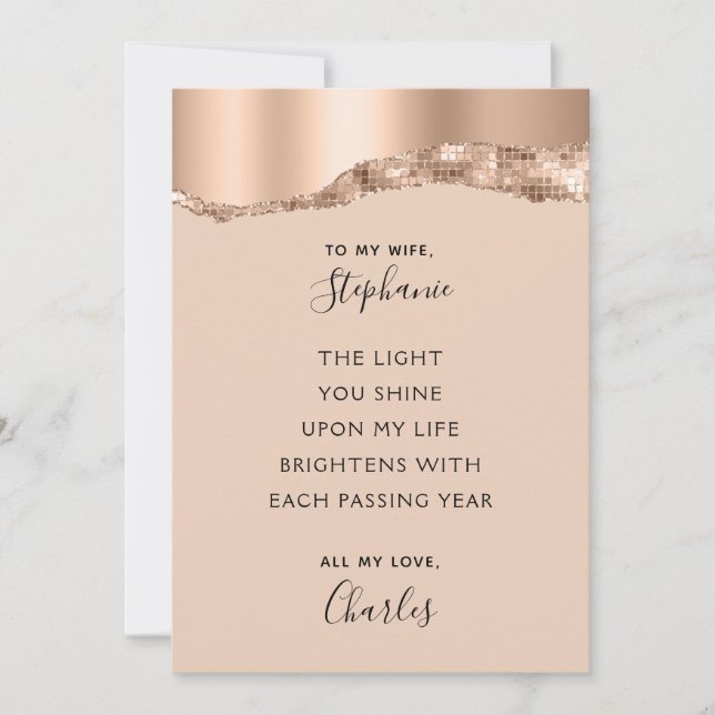 Valentine Anniversary Romantic Poem Rose Gold Holiday Card (Front)